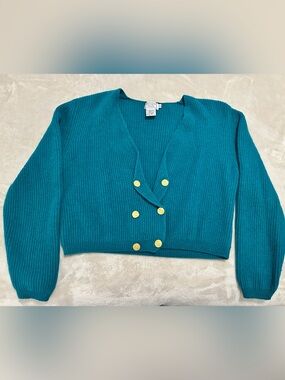 Vintage Beechers Brook Teal Blue Button Down Ribbed Cardigan Size Large